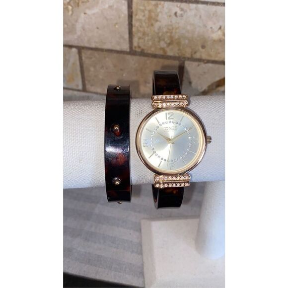 Vintage Jones New York Tortoise Shell Cuff Watch Set - Picture 1 of 12